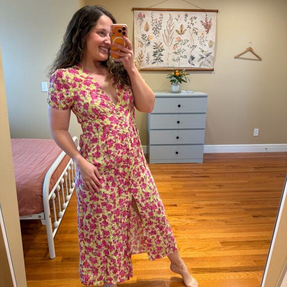 Zara Dresses & Skirts - Zara Green Pink Floral V Neck Sexy Maxi Dress Medium